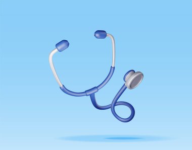 3D tıbbi steteskop maviye izole edilmiş. Steteskop doktoru enstrüman ikonu yap. İlaç ve sağlık, kardiyoloji, eczane, eczane, tıp eğitimi. Vektör illüstrasyonu