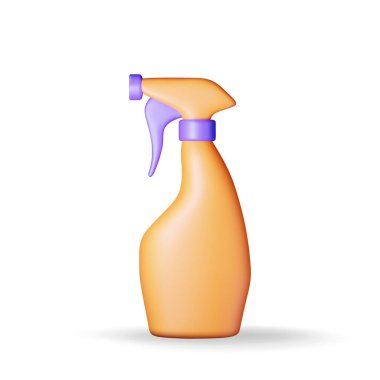 Beyaz üzerinde sıvı deterjan bulunan 3 boyutlu bir şişe. Sprey şişeyi daha temiz yap. Bulaşık yıkama. Temizlik için plastik bir şişe. Ev temizleme ekipmanı. Gerçekçi vektör illüstrasyonu