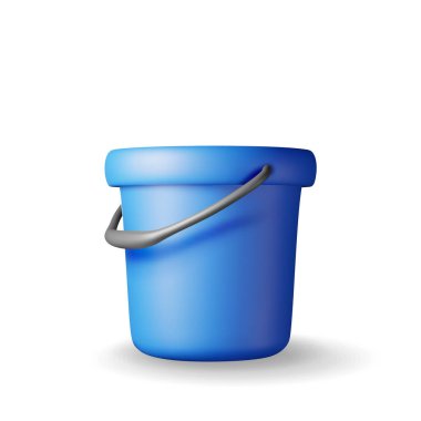 3D boş plastik kova izole edilmiş. Temizlik ve yıkama için kova simgesi yap. Ev temizleme ekipmanı. Ev aksesuarları. Gerçekçi vektör illüstrasyonu