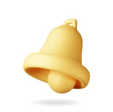 Üç boyutlu uyarı çanı simgesi izole edildi. Altın Render Zil Çalar. Altın Okul Çanı. Retro Noel Yüzük Kolu. Alarm ve Alarm Sembolü. Sosyal Medya Ağı Bildirimi Hatırlatıcısı. Vektör İllüstrasyonu