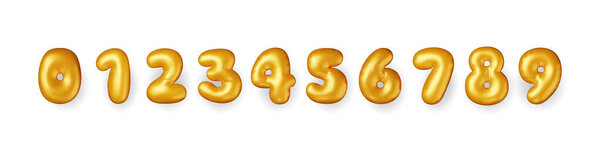 Цифры из 3Д золота изолированы. Изображение металлические блестящие цифры, золотой воздушный шар символов коллекции. День рождения или юбилей, вечеринка приглашения понятия элементов. Векторная иллюстрация.