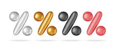 3 boyutlu gerçekçi işaret balonu seti izole edildi. Para finans ya da iş konsepti oluşturun. Yüzde, indirim, indirim, promosyon alışveriş sembolü. Teklif, fiyat etiketi, kupon, ikramiye. Vektör illüstrasyonu