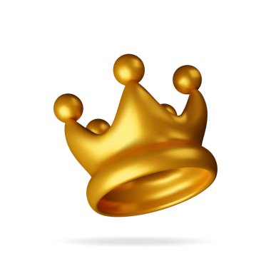 3D Altın Taç Simgesi Beyaz 'da izole edildi. Altın Taç Emoji Sembolü oluştur. VIP Duygusallığı, Rich, Kazanan Lüks Başarı. Müşteri Geribildirimi, Derecelendirme veya Durum İşaretleri. Gerçekçi Vektör İllüstrasyonu