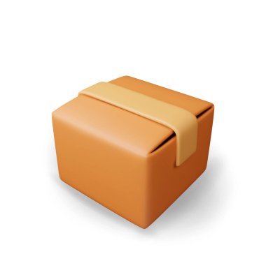 3 boyutlu karton kutu beyaza izole edilmiş. Kapaklı karton paketi hazırla. Posta paketi. Karton teslimat paketi. Sunum, hediye taşıma ve lojistik. Vektör illüstrasyonu