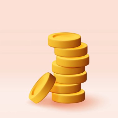 3D Altın Para Yığını Icon izole edildi. Amerikan Bozuk Para Yığını. Dolar Altın Para İşareti. Büyüme, gelir, Tasarruf, Yatırım. Zenginliğin sembolü. İş Başarı. Vektör İllüstrasyonu