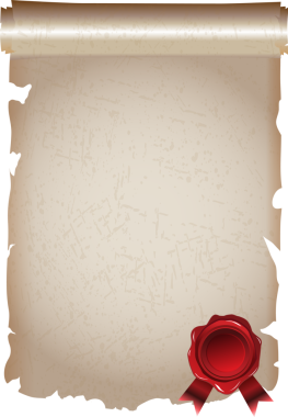 Balmumu mühürlü tarihi kağıt kaydırma belgesi.