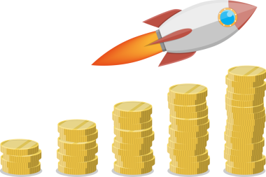 Paralar büyüme grafik üzerinde uçan roket