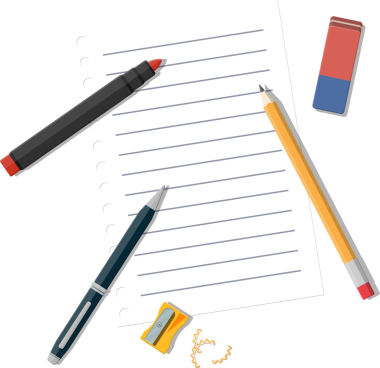 Siyah kalem, bileyici ve silgi. Beyaz kağıt boş