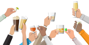 Eller alkollü bardakları tutuyor.