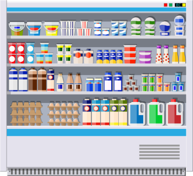 Süt ve süt ürünleri soğutma için vitrin buzdolabı.