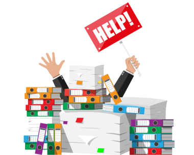 Ofis kağıtlarının arasında bir işadamı.