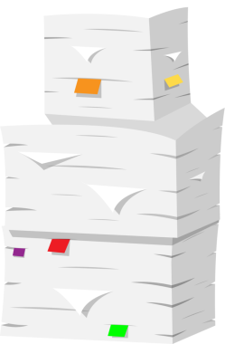 Kağıt yığınları, ofis belgeleri yığını.