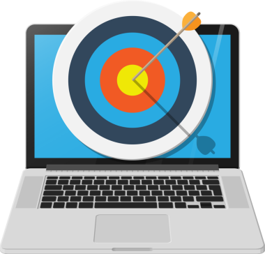 Cente dizüstü bilgisayar ekranında ok ile hedef