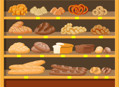 Alışveriş merkezinin süpermarketinde ekmek ürünleri.