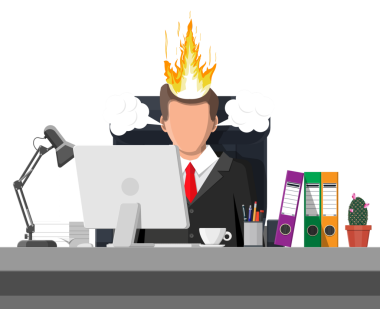 Stresli iş adamı çalışmaktan yoruldu.