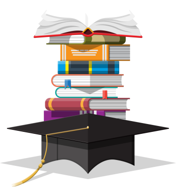 Mezuniyet kitap yığını kap.