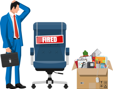 İşçiyi, kovulmuş kelime plakası ve karton kutusu olan sandalyeyi serbest bırakın.