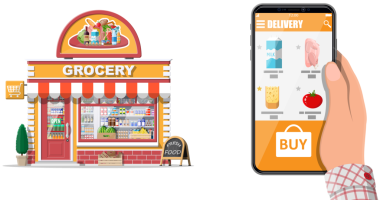 App alışveriş ile smartphone tutan el.