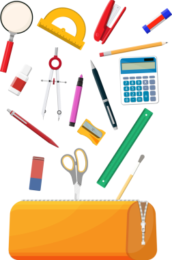 Kırtasiye eşyalarıyla dolu bir fermuar ile kalem kılıfını aç.