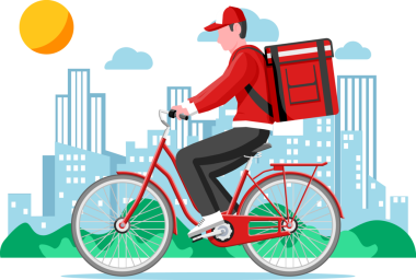 Kutuyla bisiklete binen teslimatçı..