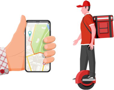 Uygulamalı akıllı telefon ve tek tekerli adam.