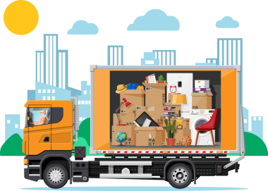 İçinde ev eşyalarıyla dolu bir teslimat kamyonu..