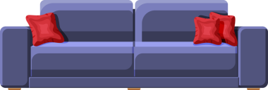 Kırmızı yastıklı mavi kanepe