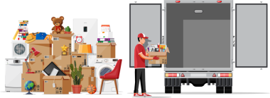 İçinde ev eşyalarıyla dolu bir kamyon. Yeni eve taşınıyorum.