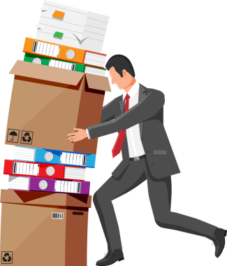 Stresli işadamı ofis belgelerini bastırıyor