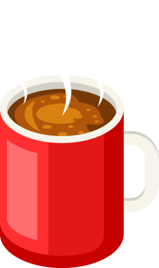 Buharlı kırmızı bir fincan kahve. Taze kahve..