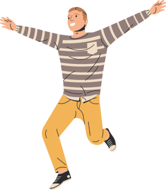 Günlük kıyafetlerle atlayan mutlu adam.