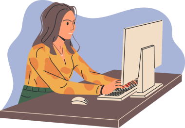 Ofiste ya da Evde Bilgisayar Çalışan Kadın.