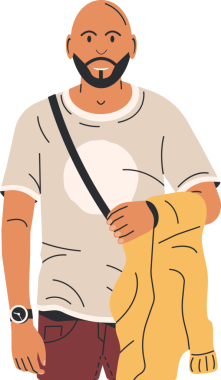 Kel, sakallı, ceketli genç adam..