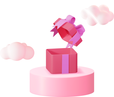 Hediye Kutusu ve Yumuşak Bulutlu 3D Pembe Podyum