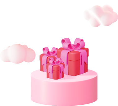 Hediye Kutusu ve Yumuşak Bulutlu 3D Pembe Podyum