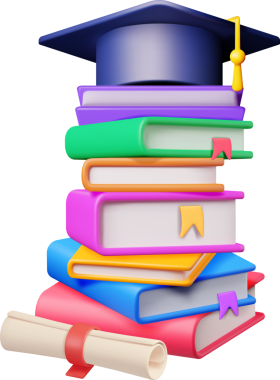 Diploma ve Kitap Yığını ile 3D Mezuniyet Başlığı