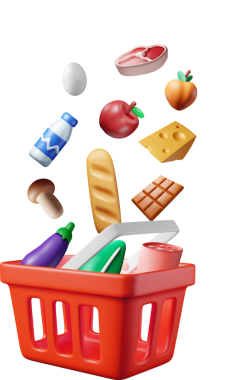 3 Boyutlu Alışveriş Plastik Sepeti Taze Ürünlerle