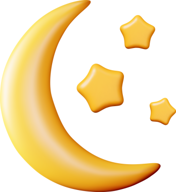 Yıldızlı 3D Altın Hilal Ay