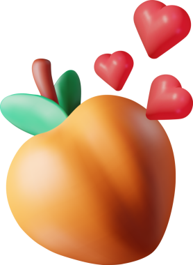 Yeşil Yaprak ve Kalpli 3 Boyutlu Taze Şeftali