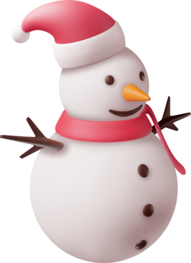 Santa Hat ve Eşarplı 3D Beyaz Kardan Adam