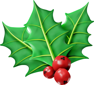 Yaprak ve böğürtlenli Holly 'nin 3 boyutlu Noel Dalı