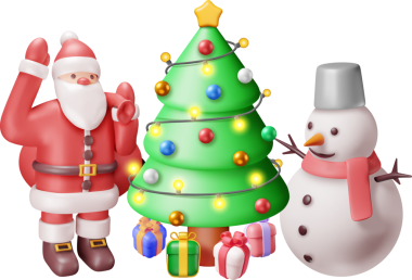 Hediye çantası ve Noel ağacı olan 3 boyutlu Noel Baba.