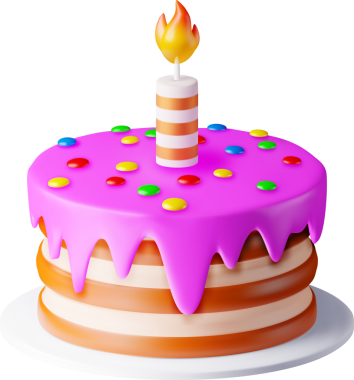 Bir Yanan Mum ile Üç Boyutlu Kek