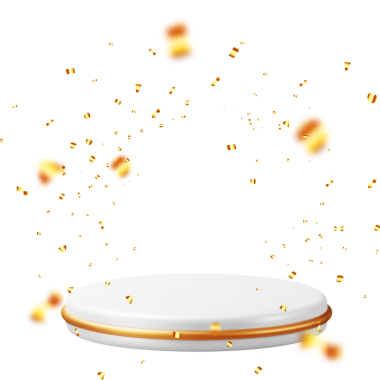Altın Konfeti ile 3D Beyaz Podyum