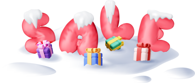 Kar yığınındaki balonlarda 3 boyutlu kırmızı kelime ve hediyeler..