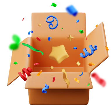 3D renkli konfeti simgesiyle karton kutu açtı