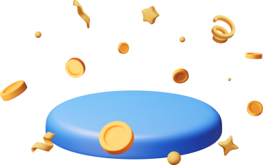 Üç boyutlu podyum etrafında uçan paralar ve konfetiler