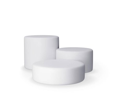 3D Gri Silindir Podyumu izole edildi. Shadow 'la Ürün Sunumu Sahnesi. Boş Sahne Yuvarlak Podyumu. Minimal White Scene. Üç boyutlu yaya platformu. Gerçekçi Vektör İllüstrasyonu