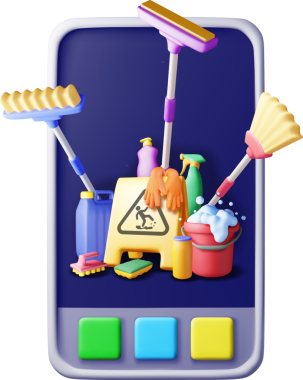 Telefondaki 3 boyutlu ev temizleme araçları