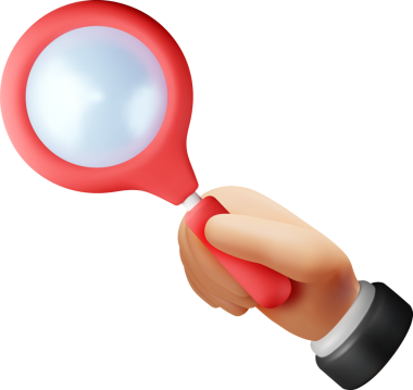 Elinde 3 boyutlu kırmızı büyüteç